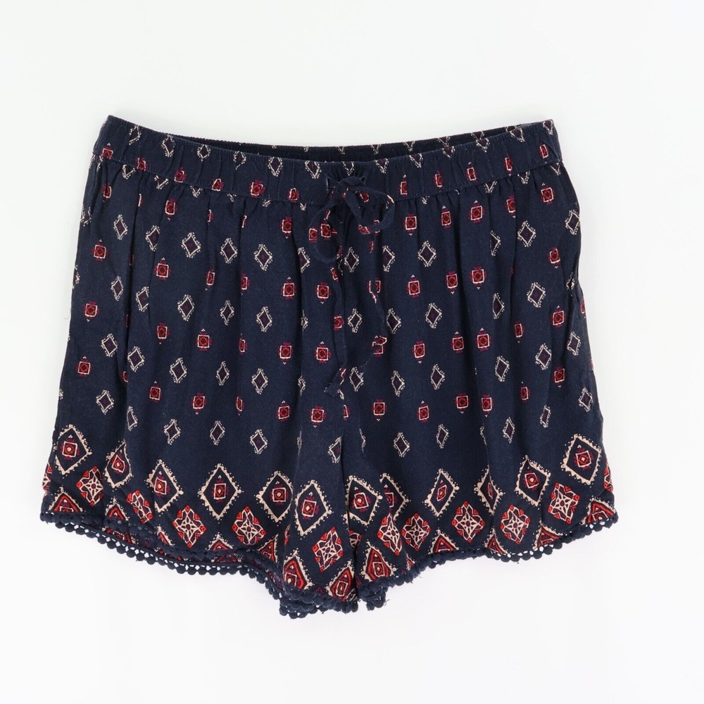 Hollister Shorts Womens Size S Blue Geometric Drawstring Mid Rise Stretch Waist